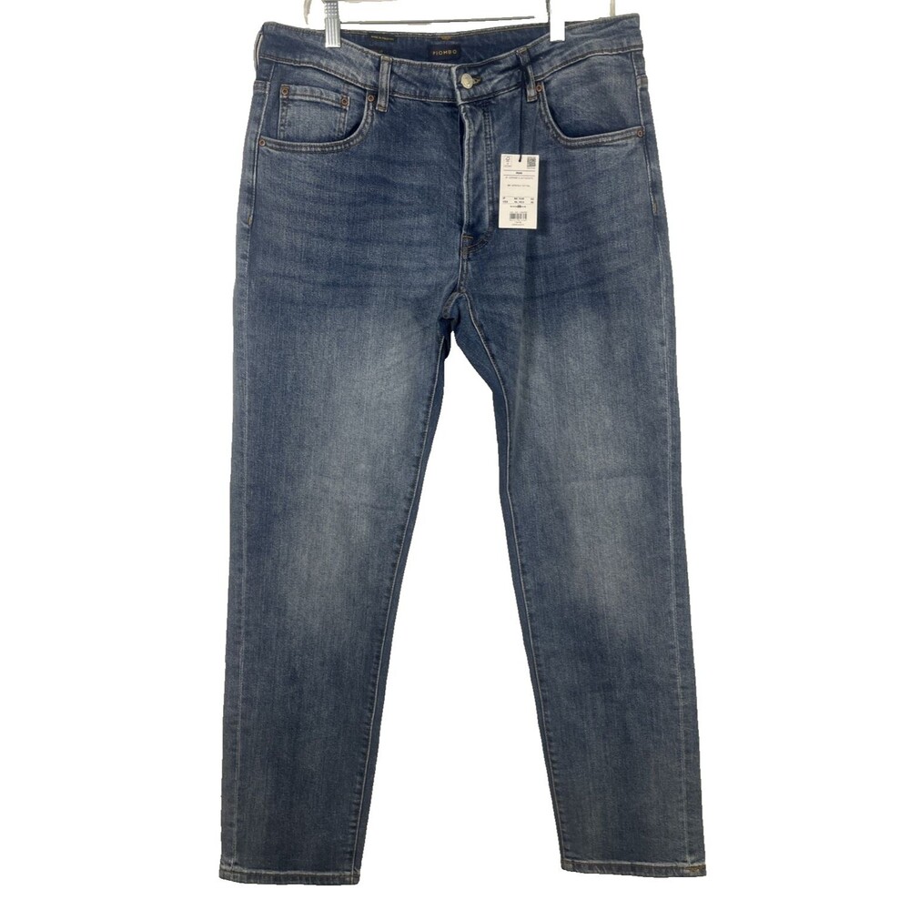 Piombo Men's Cotton Jeans Button Fly Light Stretch Blue Denim NWT Size 36